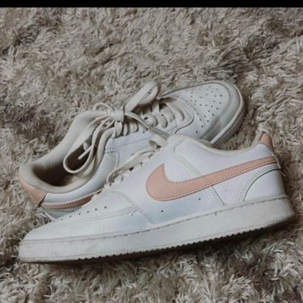 Pink and White Nike Court Visions
